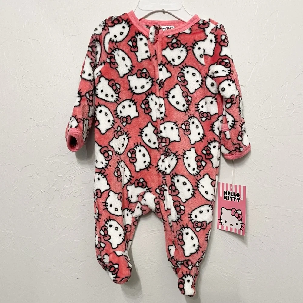Hello Kitty Pink Baby Girl Footie Soft Fleece Pajamas Size 0-3 Months